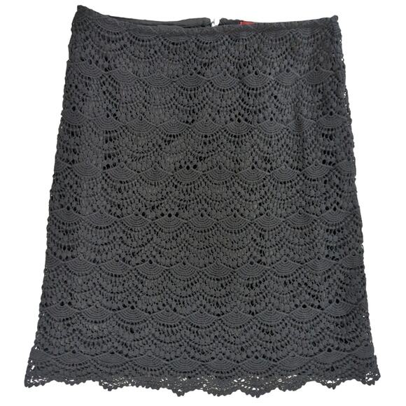 ELLE Black Crochet Lace Overlay Cotton Skirt Womens Size 6 Lined A-Line Career - Picture 1 of 10